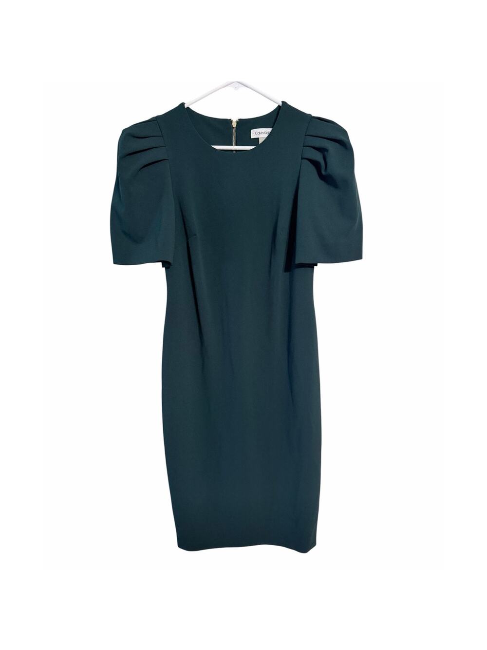 Calvin Klein Dark Green Sheath Dress Puff Shoulders Women's Size 6